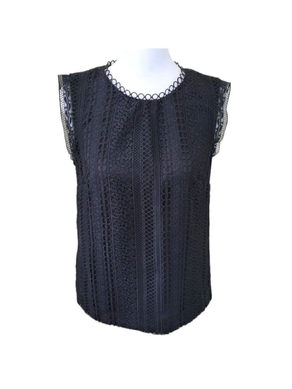 J. Crew Sleeveless Lace Blouse Lined Overhead Black Top Women's Size 0 - Picture 2 of 15